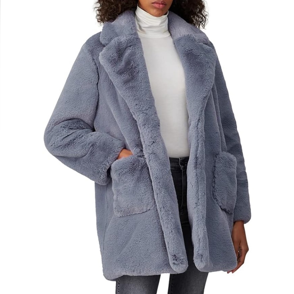 NWOT léRumi Dusty Blue Alayna Faux Fur Coat